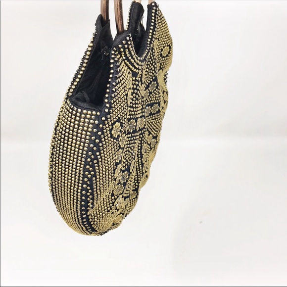 Vintage Black/Gold Beaded Purse With Metal Handles - Picture 3 of 11